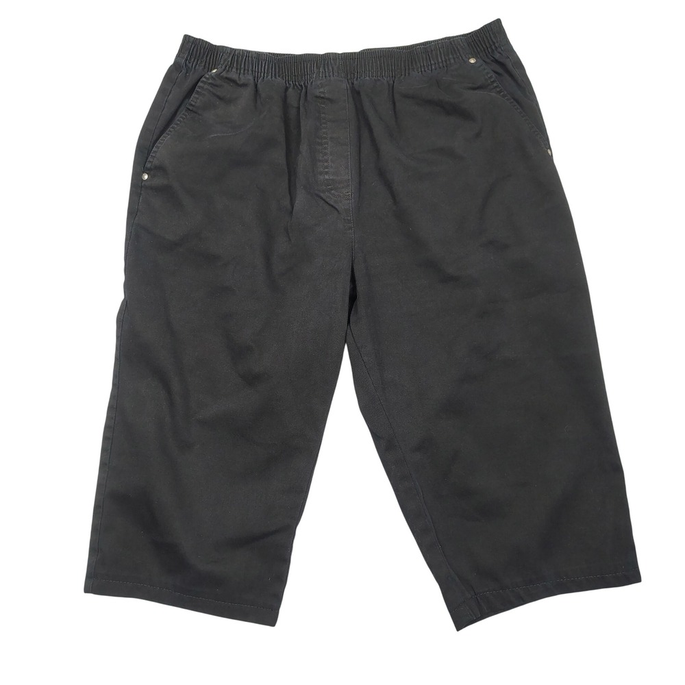 Breckenridge Capri Pants Womens 14‎ Black Elastic Waist Solid Twill Cotton Blend